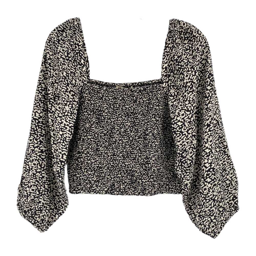 Marine Layer Black and White Smocked Puff Sleeve Blouse | Women’s Size L